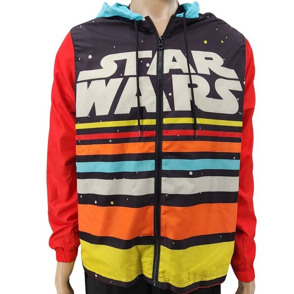 Star Wars Retro Striped Hooded Windbreaker Jacket M - Picture 2 of 8